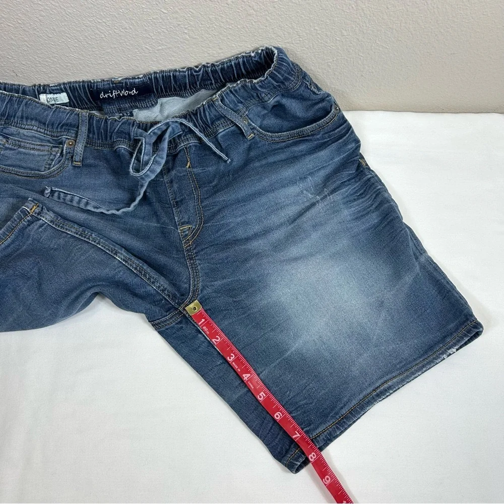 Driftwood Connie‎ Medium Wash Distress Elastic Waist Drawstring Jean Shorts 32